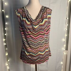 Colorful Draped Blouse with Cowl Neckline